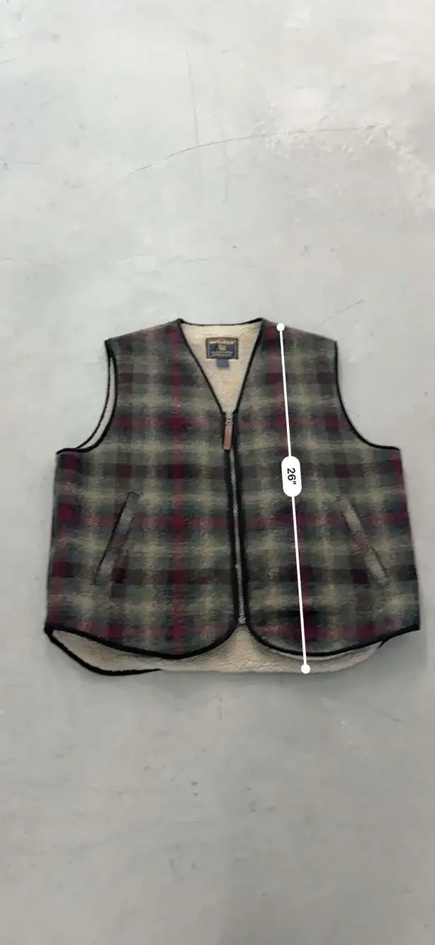 Vintage Woolrich Multi Plaid Wool Vest Large Sherpa Pile Lined Gorpcore Cabin